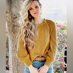 Madewell Balloon Sleeve Mustard Brown Knit Sweater Size XXS